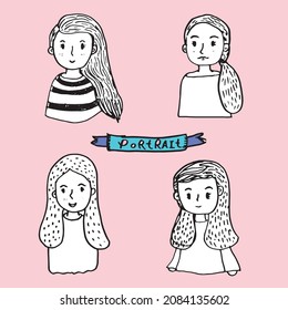 caricatura lindo doodle cara personas vector, rostros de niños, niños y niñas de dibujos animados