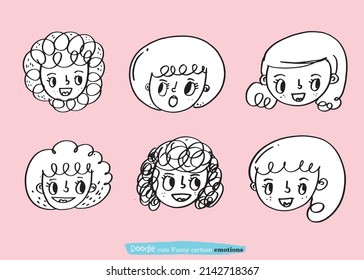 caricatura lindo doodle cara personas vector, rostros de niños, niños y niñas de dibujos animados