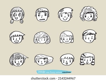 cute doodle cartoon face vector people,Faces of children,Cute cartoon boys and girls