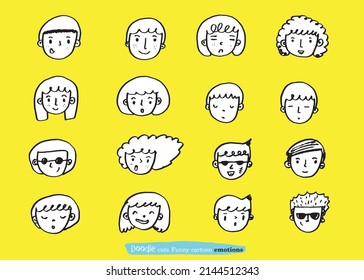 cute doodle cartoon face vector people,Faces of children,Cute cartoon boys and girls