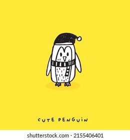 Cute doodle cartoon hand drawn penguin illustration