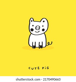 Cute doodle cartoon hand drawn pig illustration,Cute doodle pig, cute animal