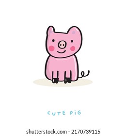 Cute doodle cartoon hand drawn pig illustration,Cute doodle pig, cute animal
