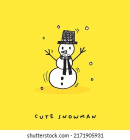 Cute doodle cartoon hand drawn snowman illustration