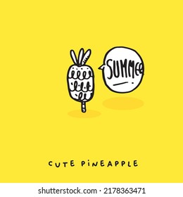 Cute doodle cartoon hand drawn pineapple illustration ,Cute doodle pineapple
