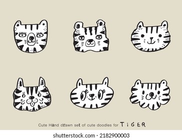 Cute doodle cartoon hand drawn tiger illustration ,Cute doodle tiger, cute animal