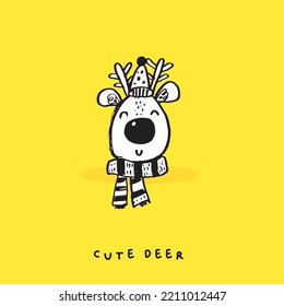 Cute doodle cartoon hand drawn deer illustration ,Cute doodle deer