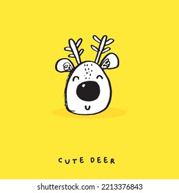 Cute doodle cartoon hand drawn deer illustration ,Cute doodle deer