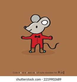 Cute doodle cartoon hand drawn rat illustration