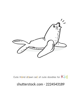 Cute doodle cartoon hand drawn  seal illustration ,Cute doodle  seal