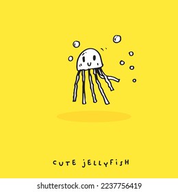 Cute doodle cartoon hand drawn jellyfish illustration ,Cute doodle jellyfish, cute animal
