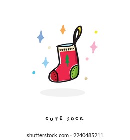 Cute doodle cartoon hand drawn sock illustration ,Cute doodle sock