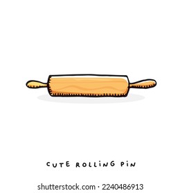 Cute doodle cartoon hand drawn rolling pin illustration ,Cute doodle rolling pin
