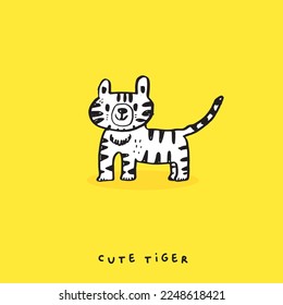 Cute doodle cartoon hand drawn tiger illustration ,Cute doodle tiger, cute animal