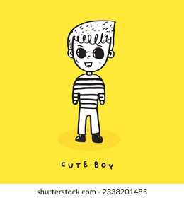 Cute doodle cartoon hand drawn boy illustration ,Cute doodle boy, cute  boy