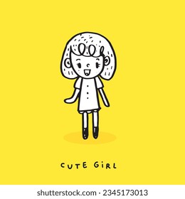 Cute doodle cartoon hand drawn girl illustration ,Cute doodle girl, cute  girl