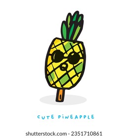 Cute doodle cartoon hand drawn pineapple illustration ,Cute doodle pineapple