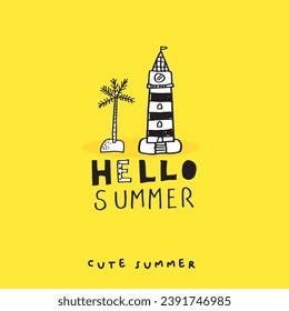 Cute doodle cartoon hand drawn summer illustration ,Cute doodle summer, cute  summer