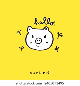 Cute doodle cartoon hand drawn pig illustration,Cute doodle pig, cute animal