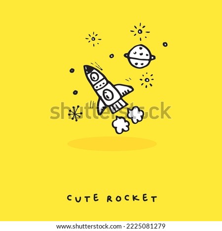 Cute doodle cartoon hand drawn rocket  illustration,Cute doodle rocket, cute rocket