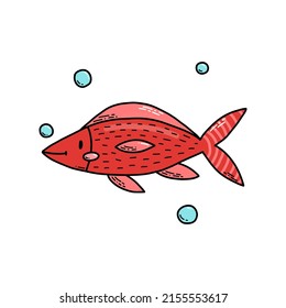 Cute doodle cartoon sea fish. Vector illustration.