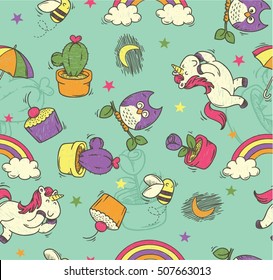 cute doodle cartoon with seamless pattern