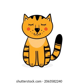 Cute doodle, cartoon style relaxing tiger character. Symbol of the year 2022. 