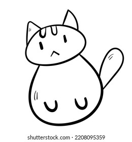 Cute doodle cat. Animal pet icon. Black line art on white background.
