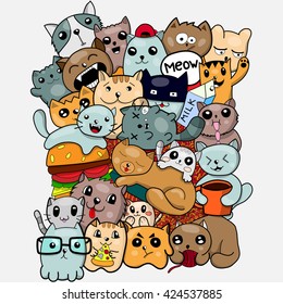 Cute doodle cat background