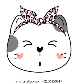 Cute doodle cat with headband. Vector illustration.