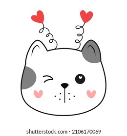 Cute doodle cat with hearts. Vector illustration.