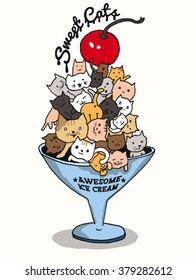 cute doodle cat ice cream