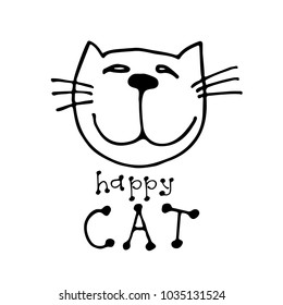 Cute doodle cat isolated on white background. Child drawing style. Design elements for textile print, fun greeting cards and kids coloring.
