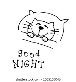 Cute doodle cat isolated on white background. Child drawing style. Design elements for textile print, fun greeting cards and kids coloring.