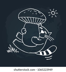 Cute doodle cat isolated on chalkboard background. Child drawing style.