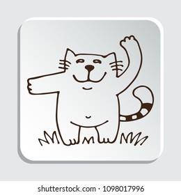 Cute doodle cat isolated on white background. Design element for stickers or magnets. Hand drawing style.