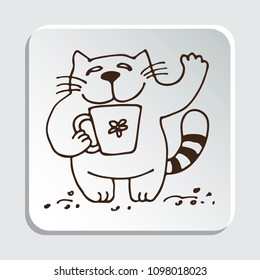 Cute doodle cat isolated on white background. Design element for stickers or magnets. Hand drawing style.