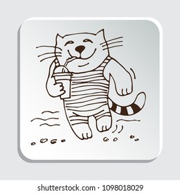 Cute doodle cat isolated on white background. Design element for stickers or magnets. Hand drawing style.