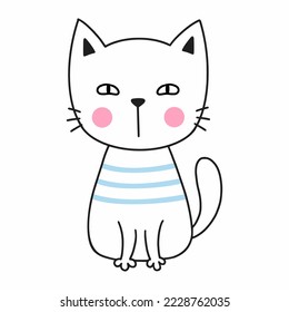 Cute doodle cat. Kitten in sweater. Print for  T-shirt.