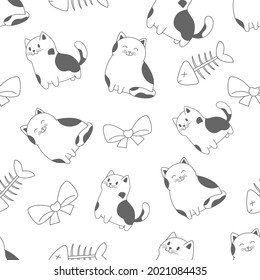 cute doodle cat seamless pattern
