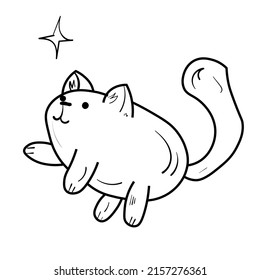 Cute doodle cat with star. Animal vector icon. Black line art on white background.