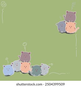 cute doodle cats background template, in pastel colours