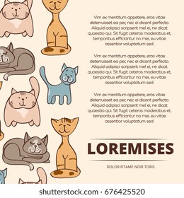 Cute doodle cats poster design. Banner with pets. Vector illustration