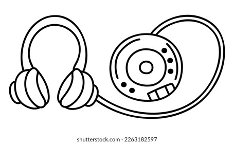 Cute doodle CD player from the collection of girly stickers. Cartoon white and black vector illustration.
