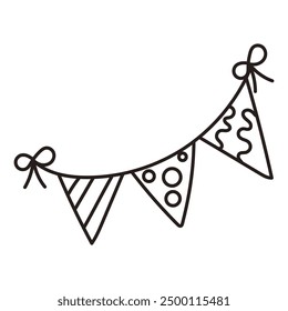 Cute doodle celebration garland with flags clipart. Hand drawn vector illustration