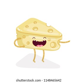 Cute doodle character piece of yellow cheese on a white background. illustrative icon isolated