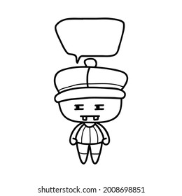 cute doodle character with speech bubble, vector illustration.