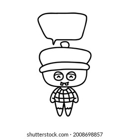 personaje de doodle lindo con burbuja de voz, ilustración vectorial.