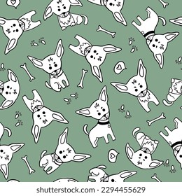 Cute doodle chihuahua dogs in different poses. Vector illustration with a puppy. It can be used for textile, print, apparel, wallpaper.