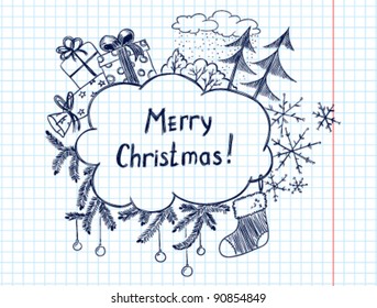 Cute doodle christmas frame sketch